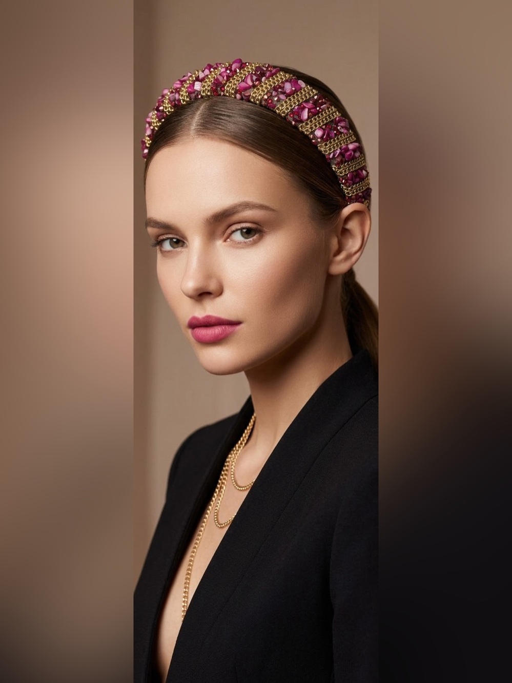 Gold & Fuchsia Beaded Headband - Women's Fashion Accessory